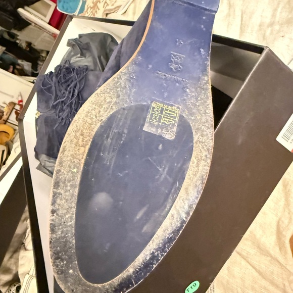 Paloma Barcelo Navy Wedge Boots with Fringe - Picture 6 of 11